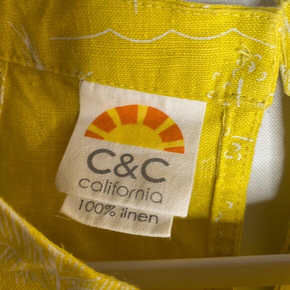 C&C California Yellow 100%Linen Sundress Palm Tree Beach Print Hi-Lo Size XS - Picture 6 of 13